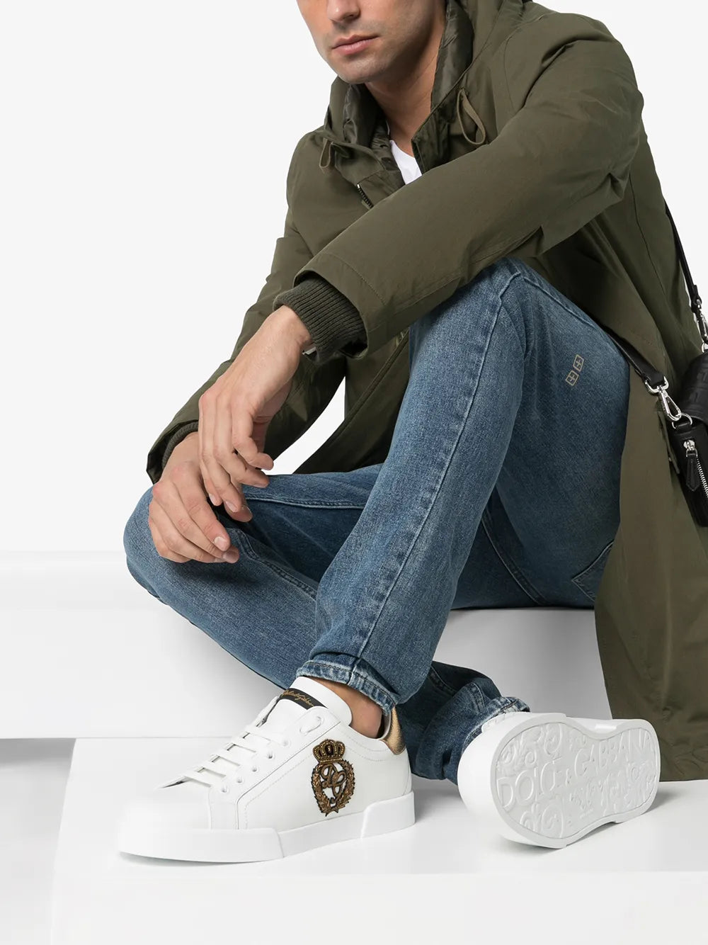 Dolce & Gabbana Portofino Crown-Patch Leather Sneakers