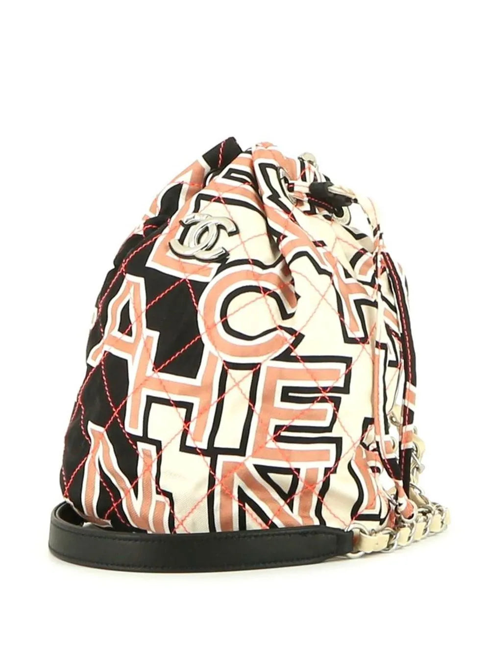 Pre-OwnedCHANEL Pre-Owned2010s logo print diamond-quilted bucket bag