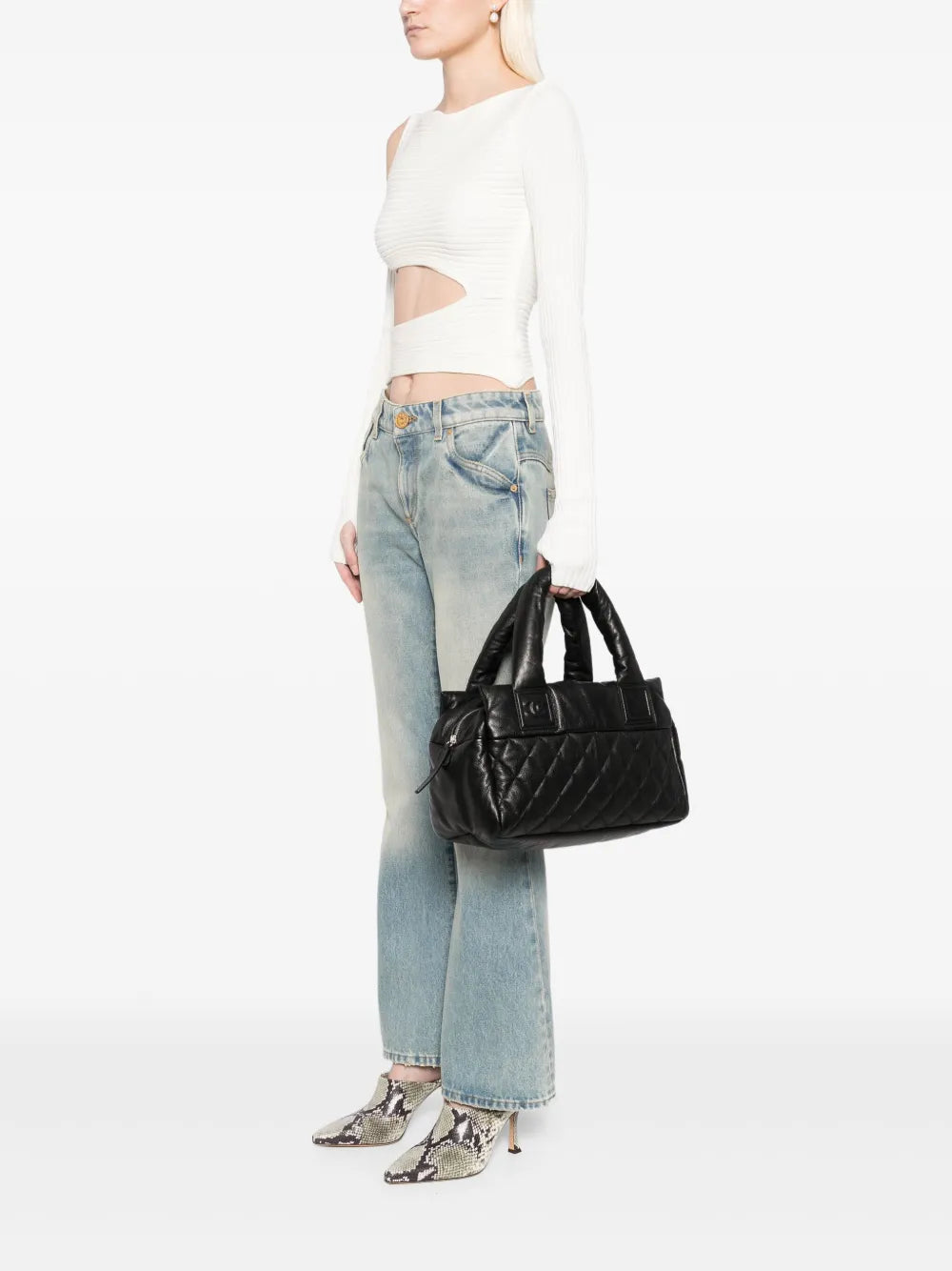 Pre-OwnedCHANEL Pre-OwnedChanel Medium Shopping Travel Tote Bag Plush Diamond Quilted Caviar Leather