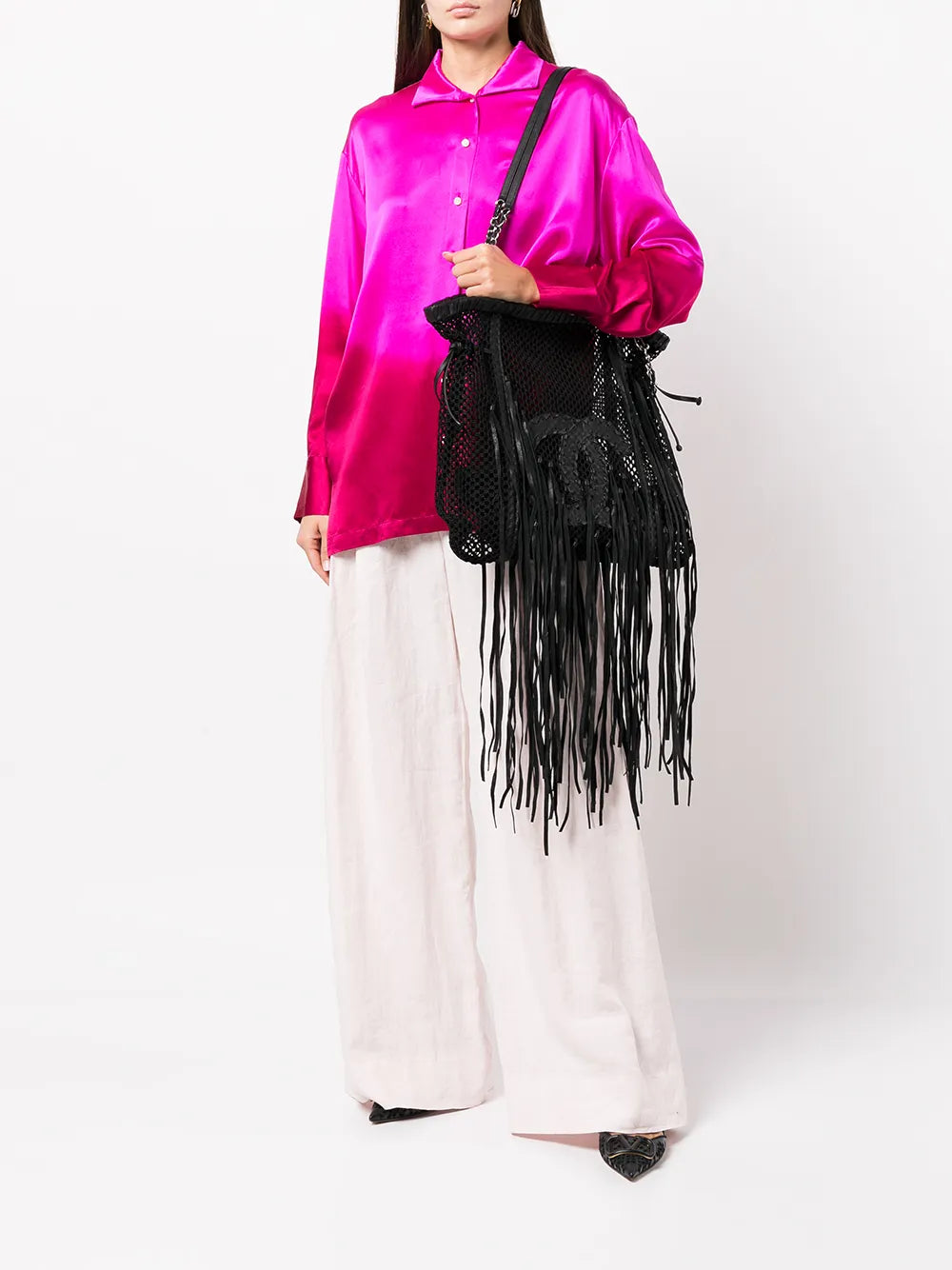 Pre-OwnedCHANEL Pre-Owned2011 Resort large logo fringed tote