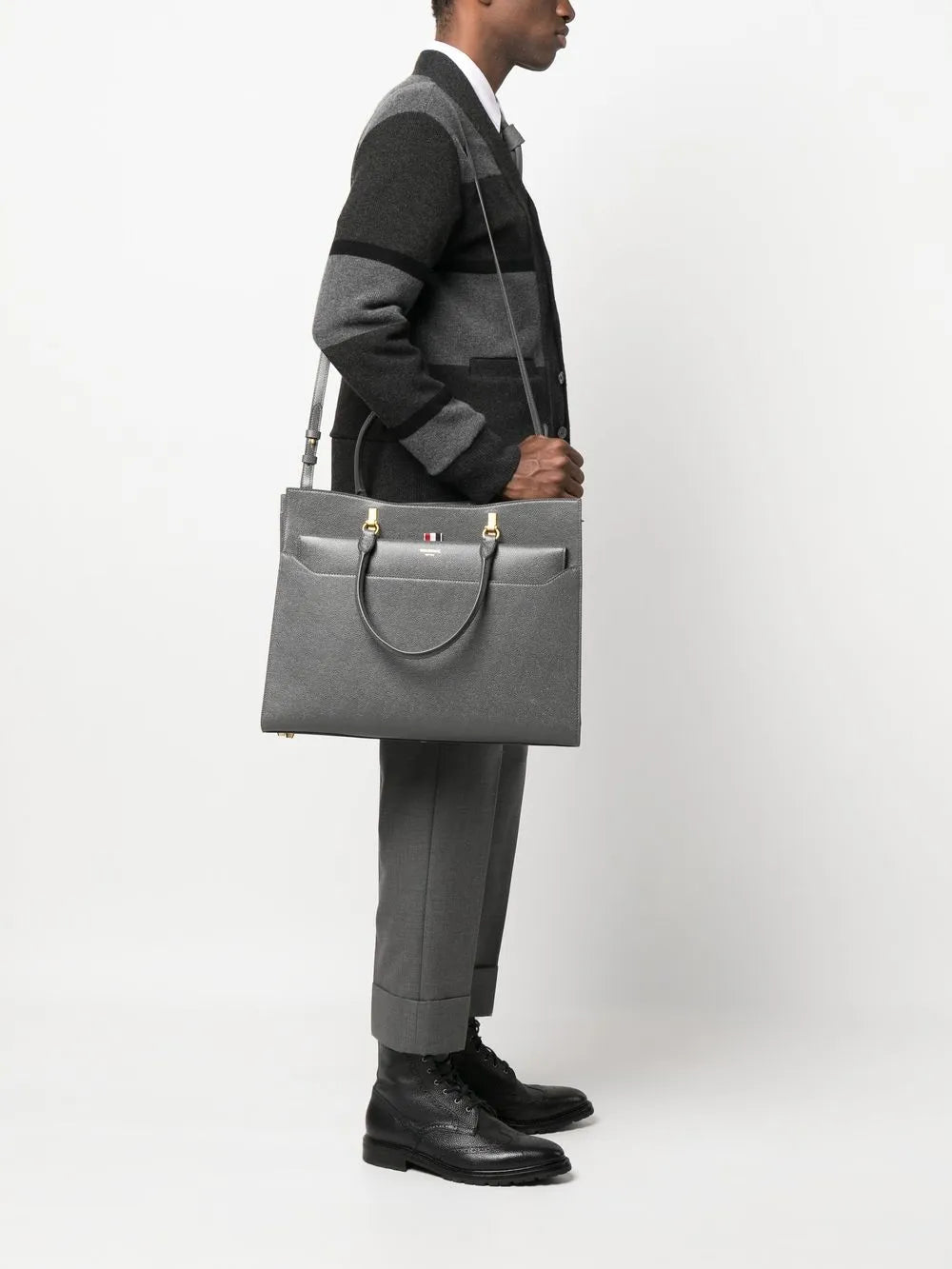 Thom Brownepebble grain leather tote bag