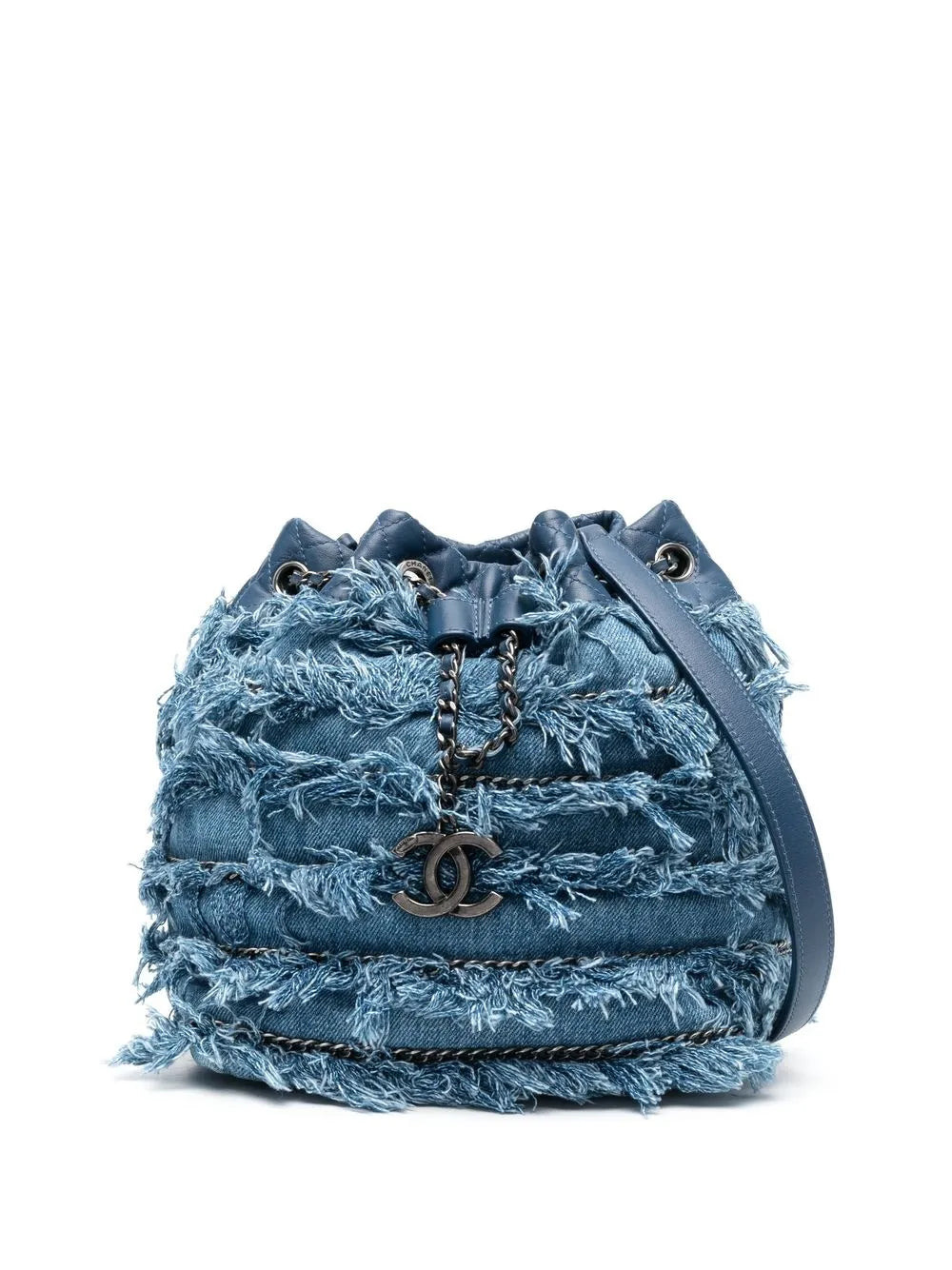 Pre-OwnedCHANEL Pre-Owned2014-2015 fringed denim bucket bag