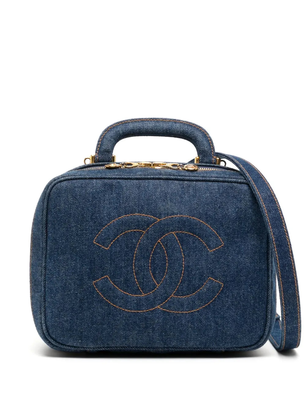 Pre-OwnedCHANEL Pre-Owned1997 CC stitch denim cosmetic handbag