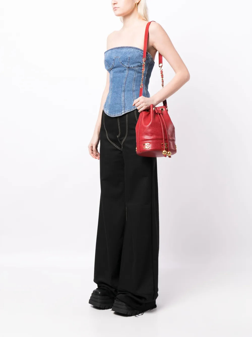 Pre-OwnedCHANEL Pre-OwnedTriple CC leather bucket bag