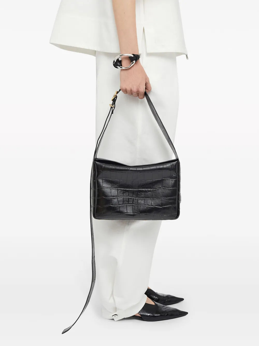 Jil Sandercrocodile-embossed leather crossbody bag