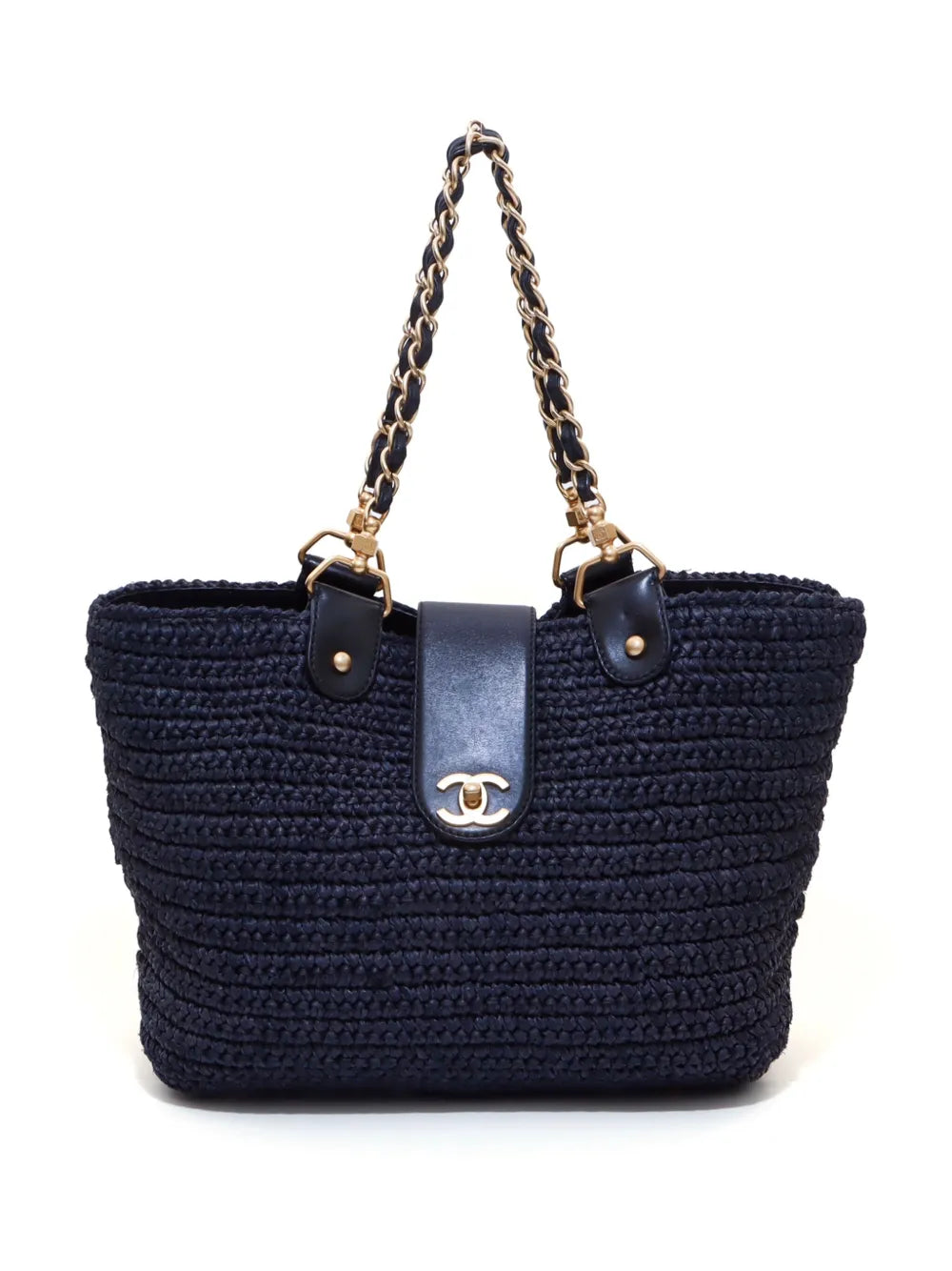 Pre-OwnedCHANEL Pre-Owned2005-2006 CC turn-lock straw tote bag