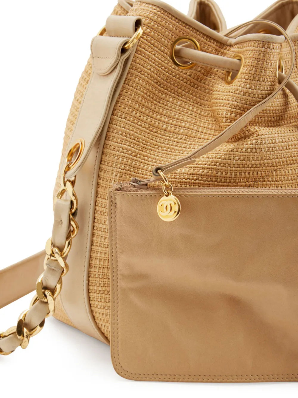 Pre-OwnedCHANEL Pre-Owned1992 drawstring raffia shoulder bag