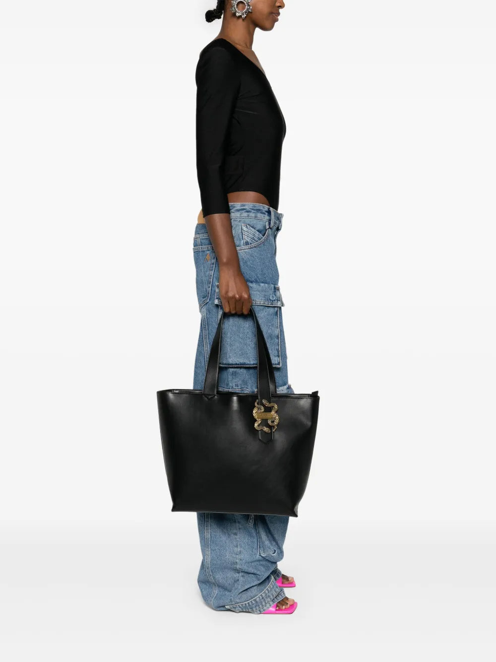 Just Cavallisnake-appliqu?zipped tote bag