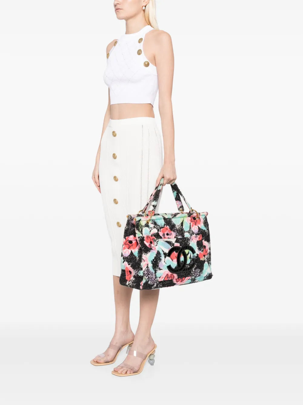 Pre-OwnedCHANEL Pre-Owned1997 Graffiti Floral Tropical Beach Pool Resort Tote Bag