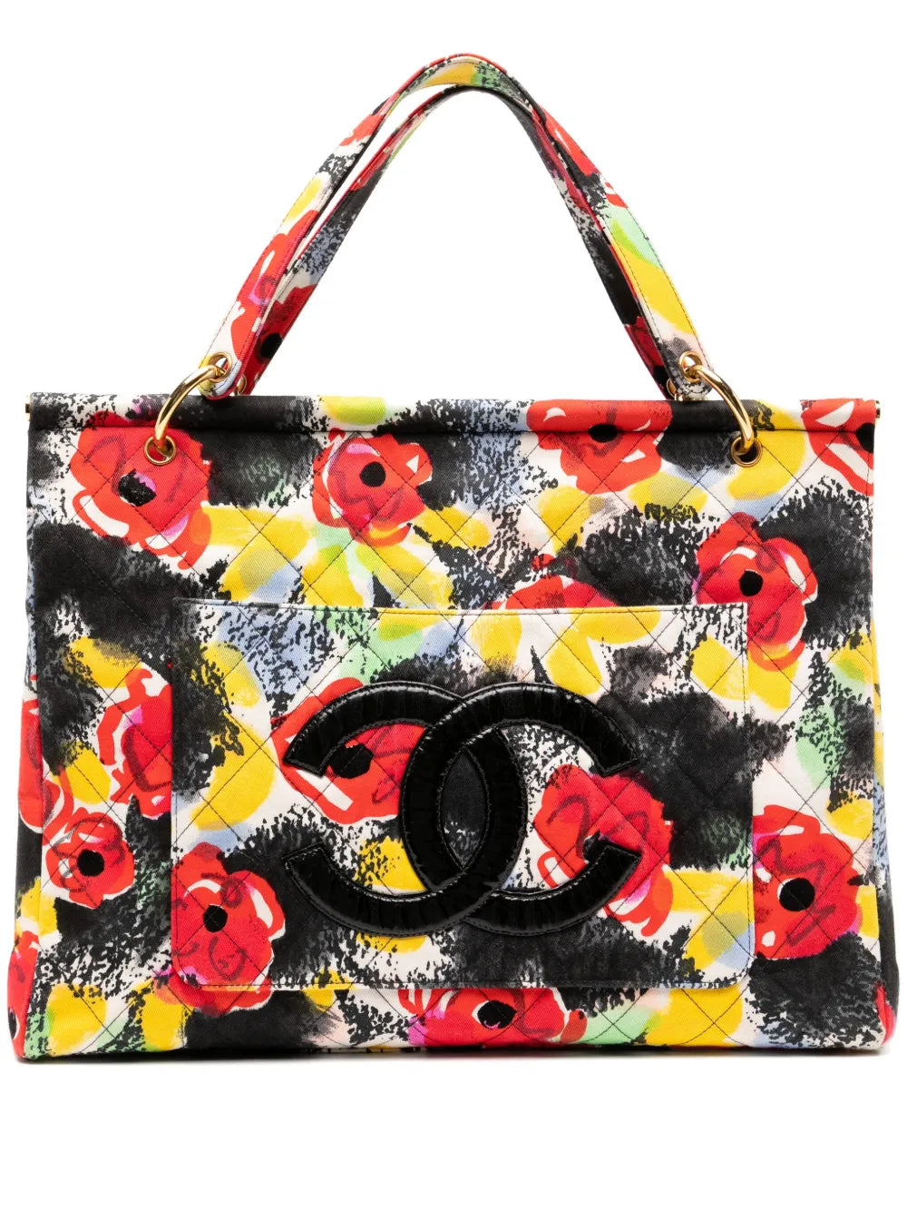 Pre-OwnedCHANEL Pre-OwnedChanel 1997 Graffiti Floral Cloth Resort Quilted Large Tote Bag