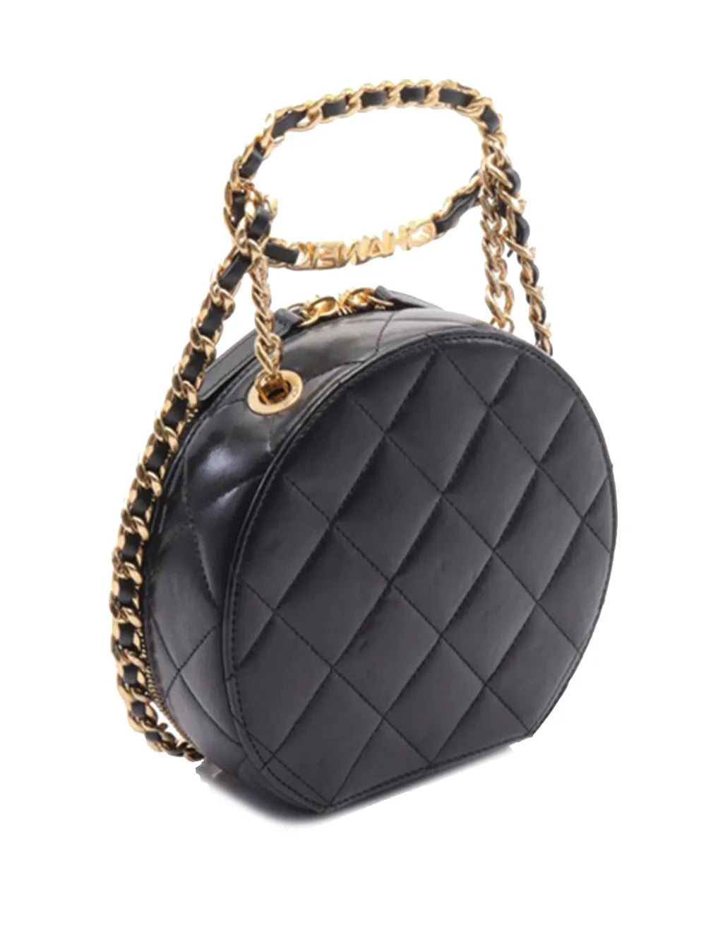 Pre-OwnedCHANEL Pre-Owned2021-2023 Quilted Lambskin Oval Logo Chain Top Handle Round Clutch on Chain satchel