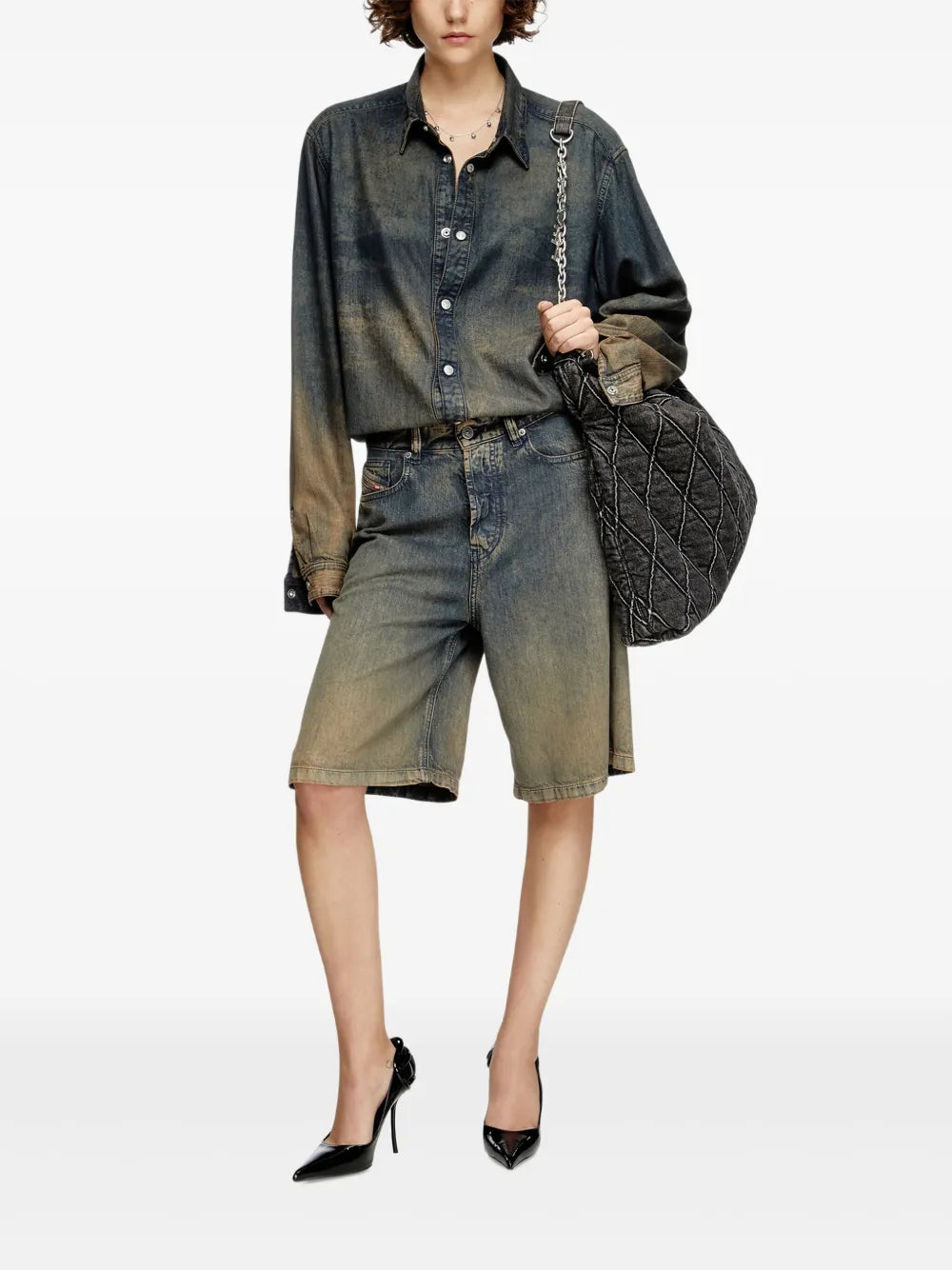 DieselCharm-D quilted chain-embellished shoulder bag