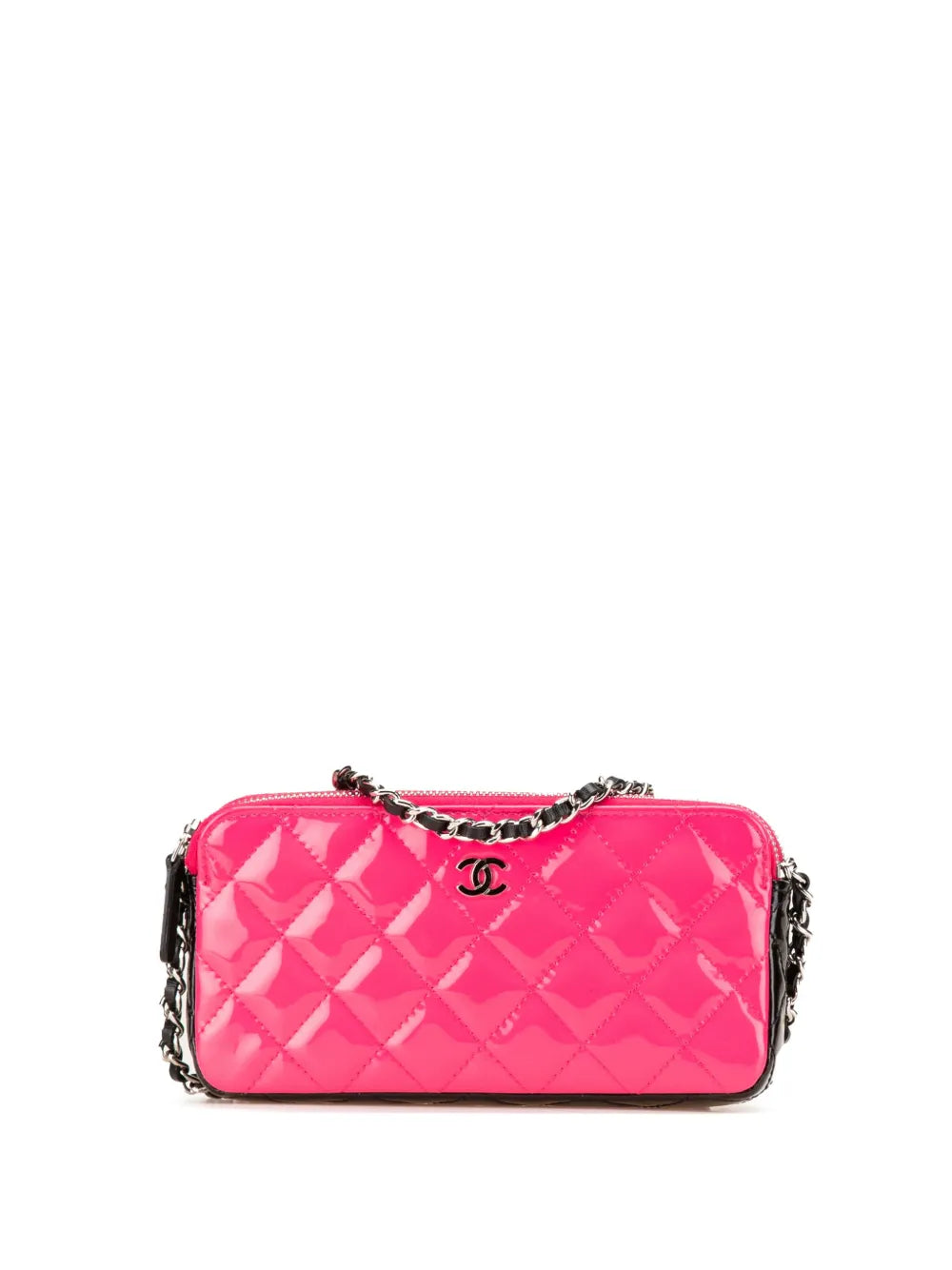 Pre-OwnedCHANEL Pre-Owned2019 Bicolor Patent Double Zip Wallet on Chain crossbody bag