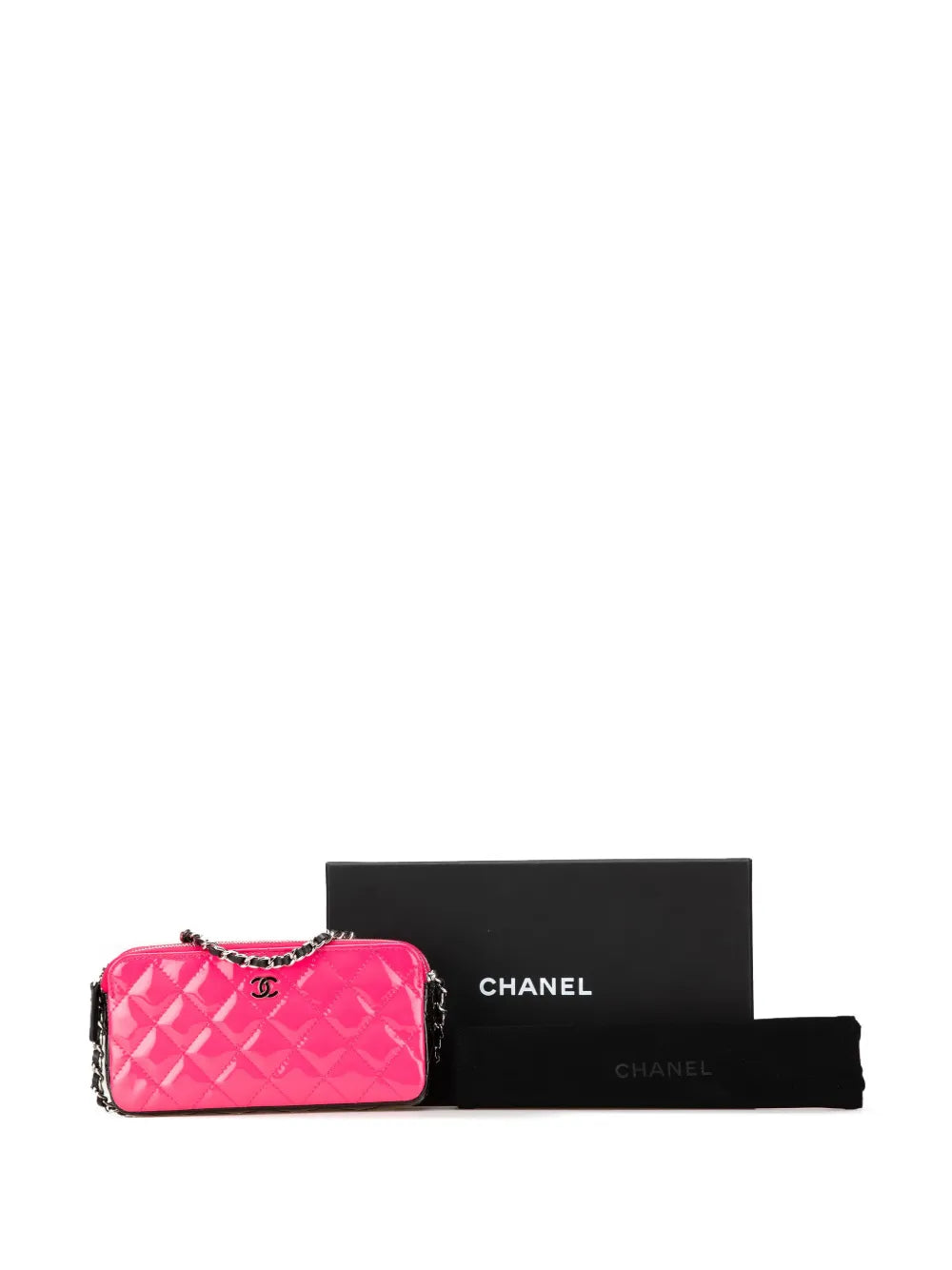 Pre-OwnedCHANEL Pre-Owned2019 Bicolor Patent Double Zip Wallet on Chain crossbody bag