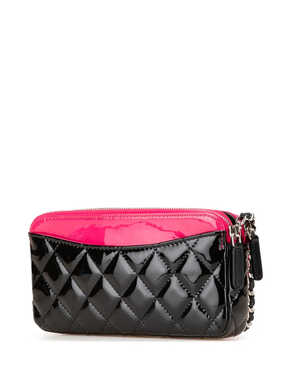 Pre-OwnedCHANEL Pre-Owned2019 Bicolor Patent Double Zip Wallet on Chain crossbody bag