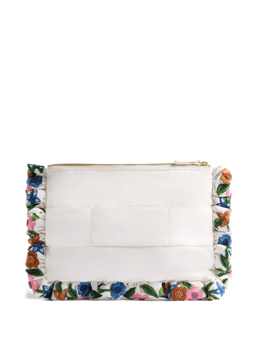 La DoubleJsmall floral-embroidery ruffled-detail clutch bag