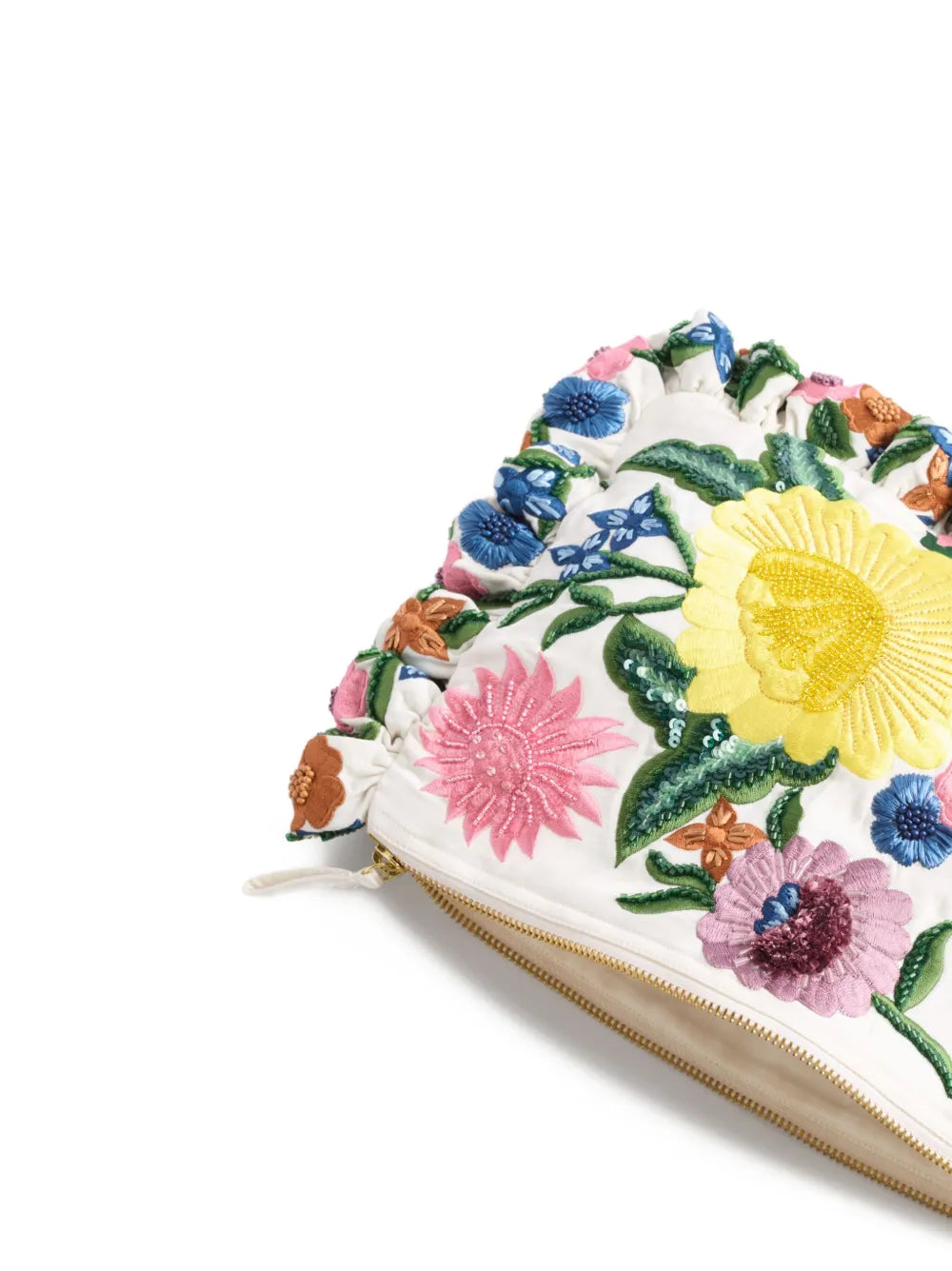 La DoubleJsmall floral-embroidery ruffled-detail clutch bag