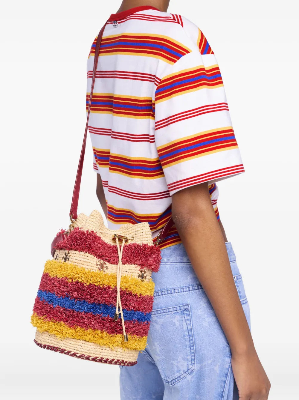 Rabannewoven striped bucket bag