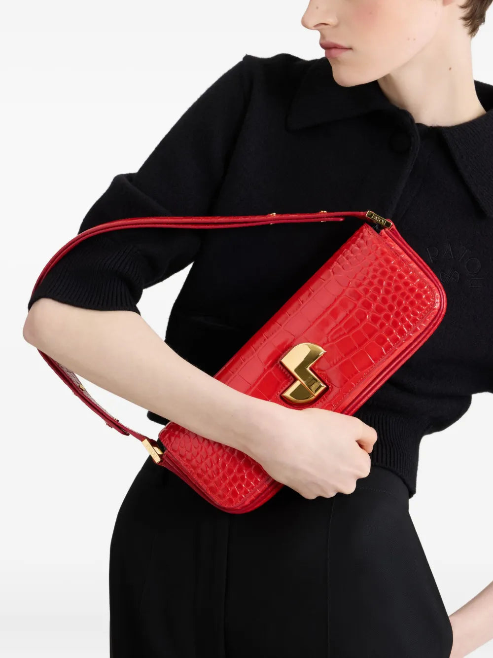 PatouLe Lock crocodile-embossed shoulder bag