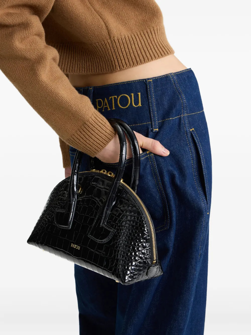 PatouLe Patou Bowling crocodile-embossed half-moon bag