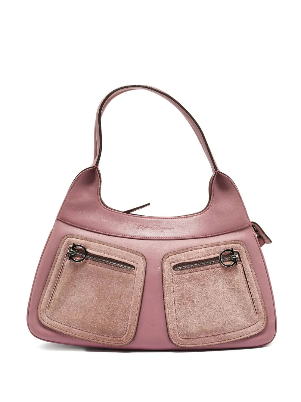 Pre-OwnedFerragamo Pre-Ownedleather-suede Gancini-pocket shoulder bag