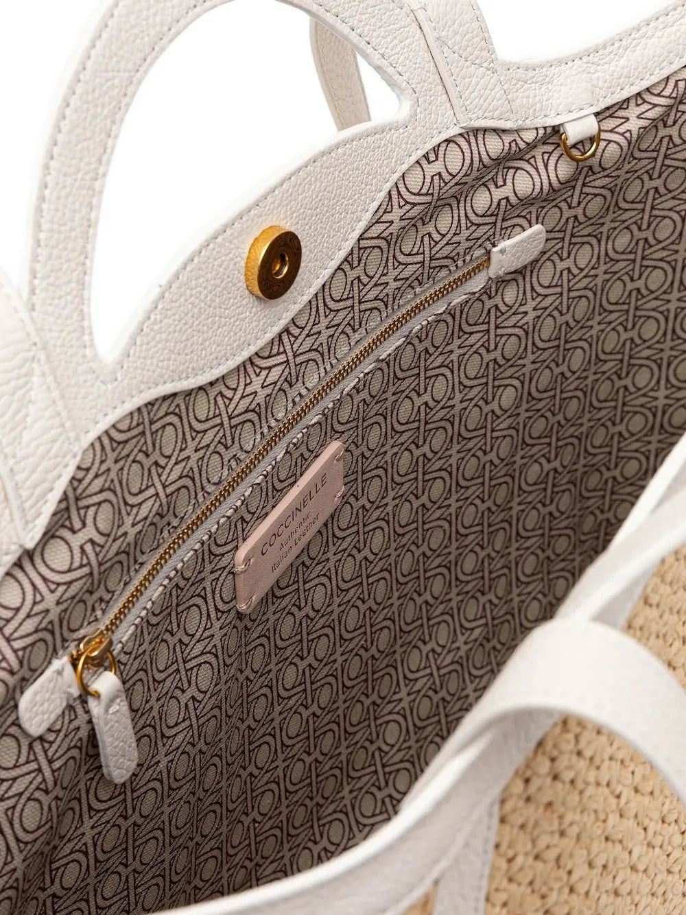 Coccinellewoven leather-trimmed tote bag