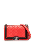 Pre-OwnedCHANEL Pre-Owned2016-2017 Old Medium Bicolor Quilted Lambskin and Rubber Boy Flap crossbody bag