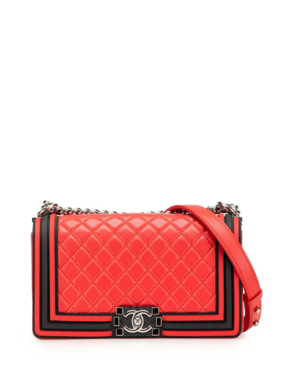 Pre-OwnedCHANEL Pre-Owned2016-2017 Old Medium Bicolor Quilted Lambskin and Rubber Boy Flap crossbody bag