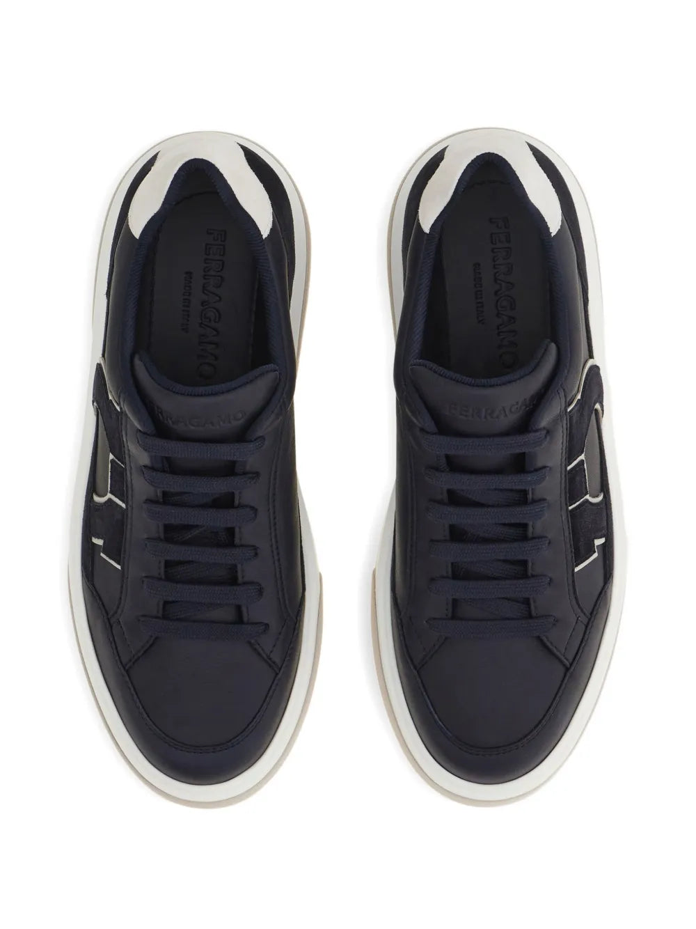 Ferragamo Leather Suede-Detail Sneakers
