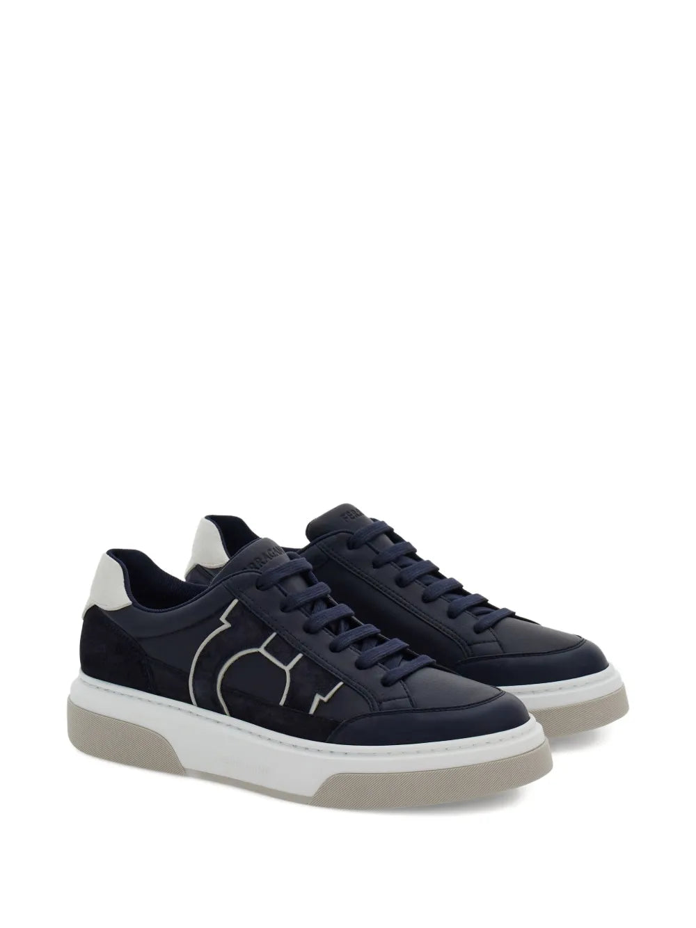Ferragamo Leather Suede-Detail Sneakers