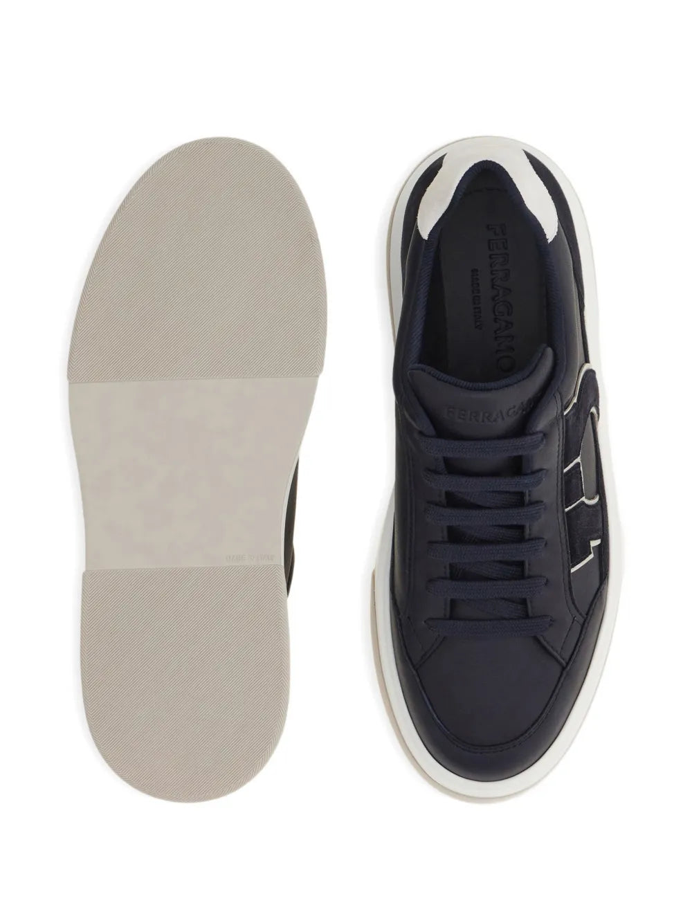 Ferragamo Leather Suede-Detail Sneakers