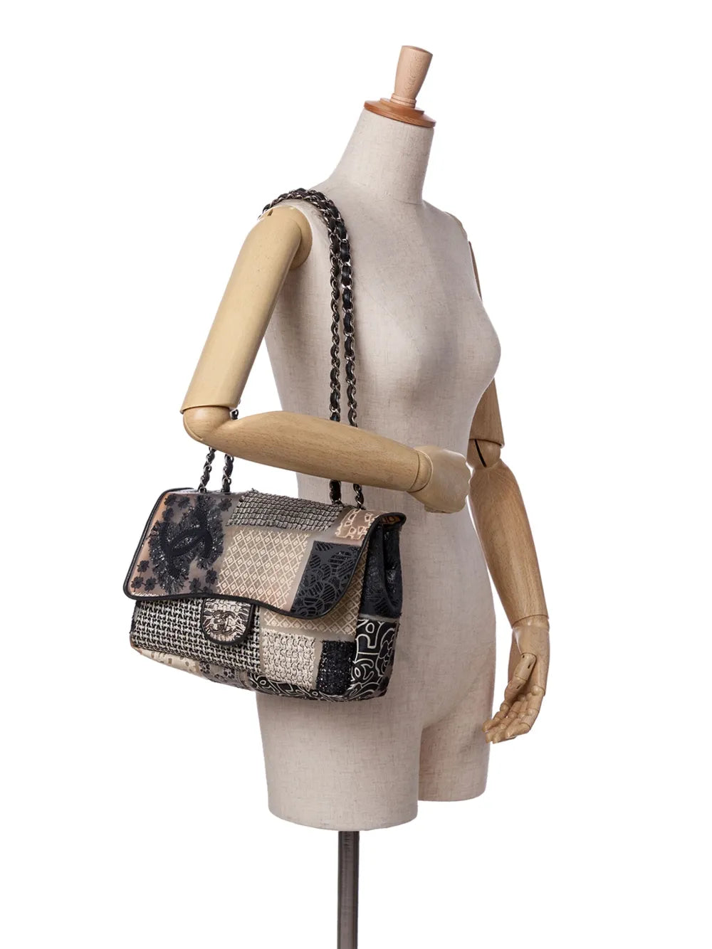 Pre-OwnedCHANEL Pre-Owned2010-2011 Jumbo PVC and Tweed Patchwork Single Flap shoulder bag