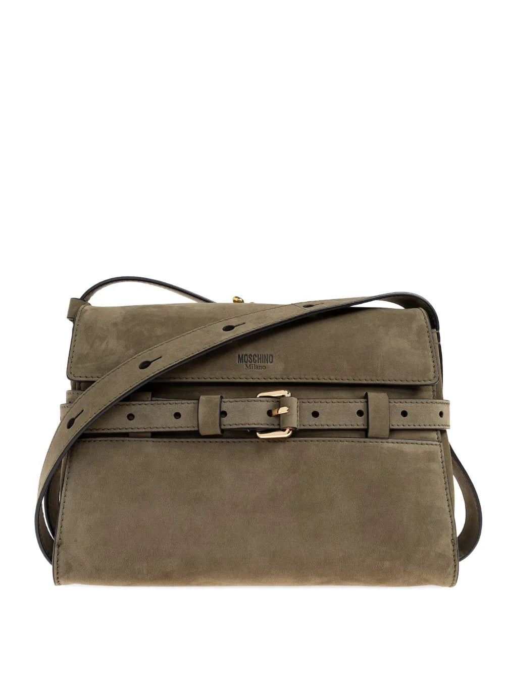 Moschinomedium Tie Me suede crossbody bag