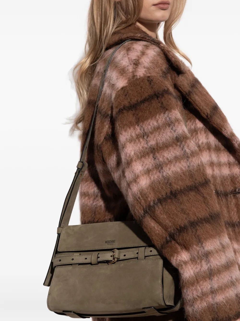 Moschinomedium Tie Me suede crossbody bag