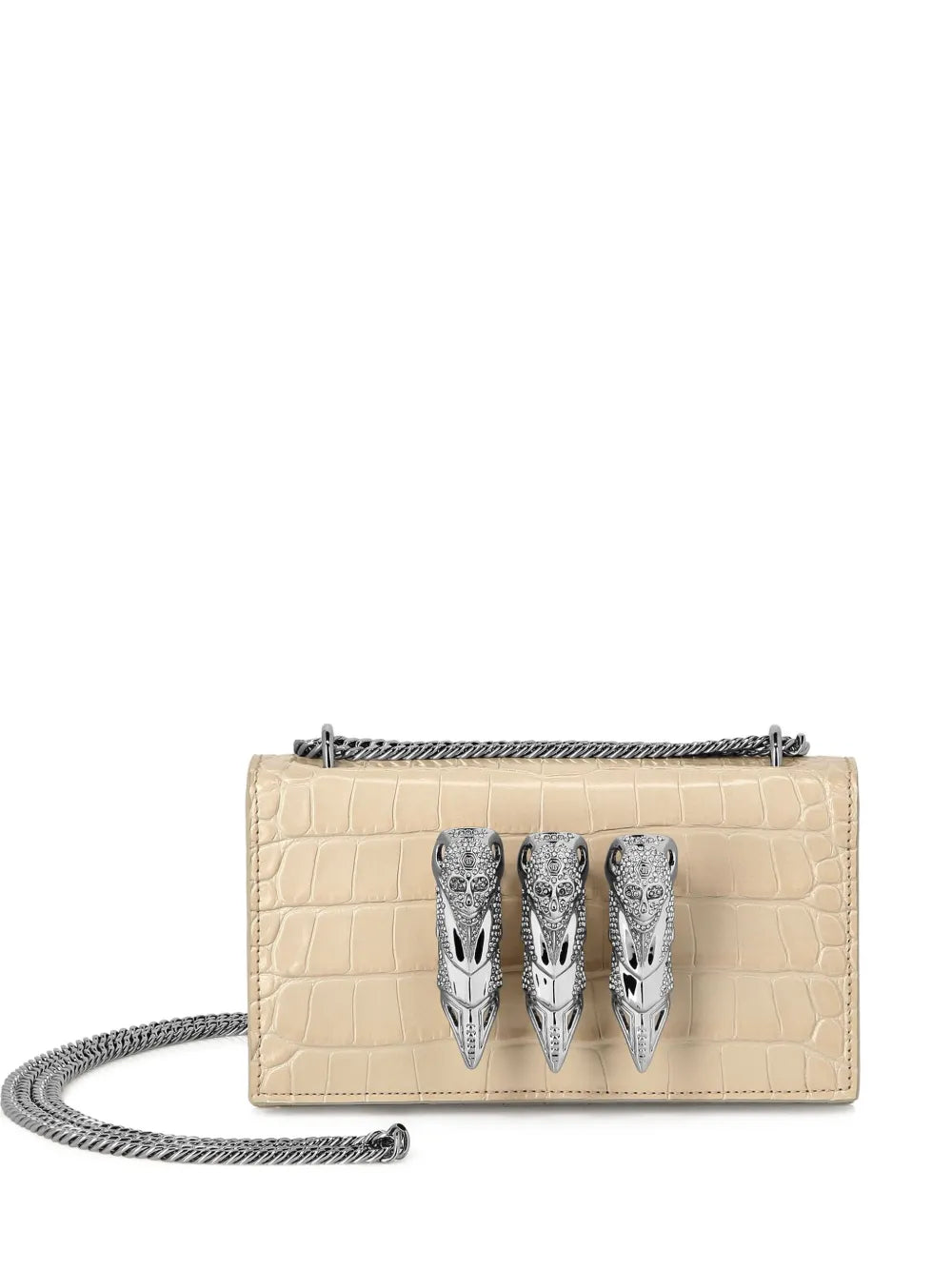 Philipp Pleincrocodile-print claw clutch