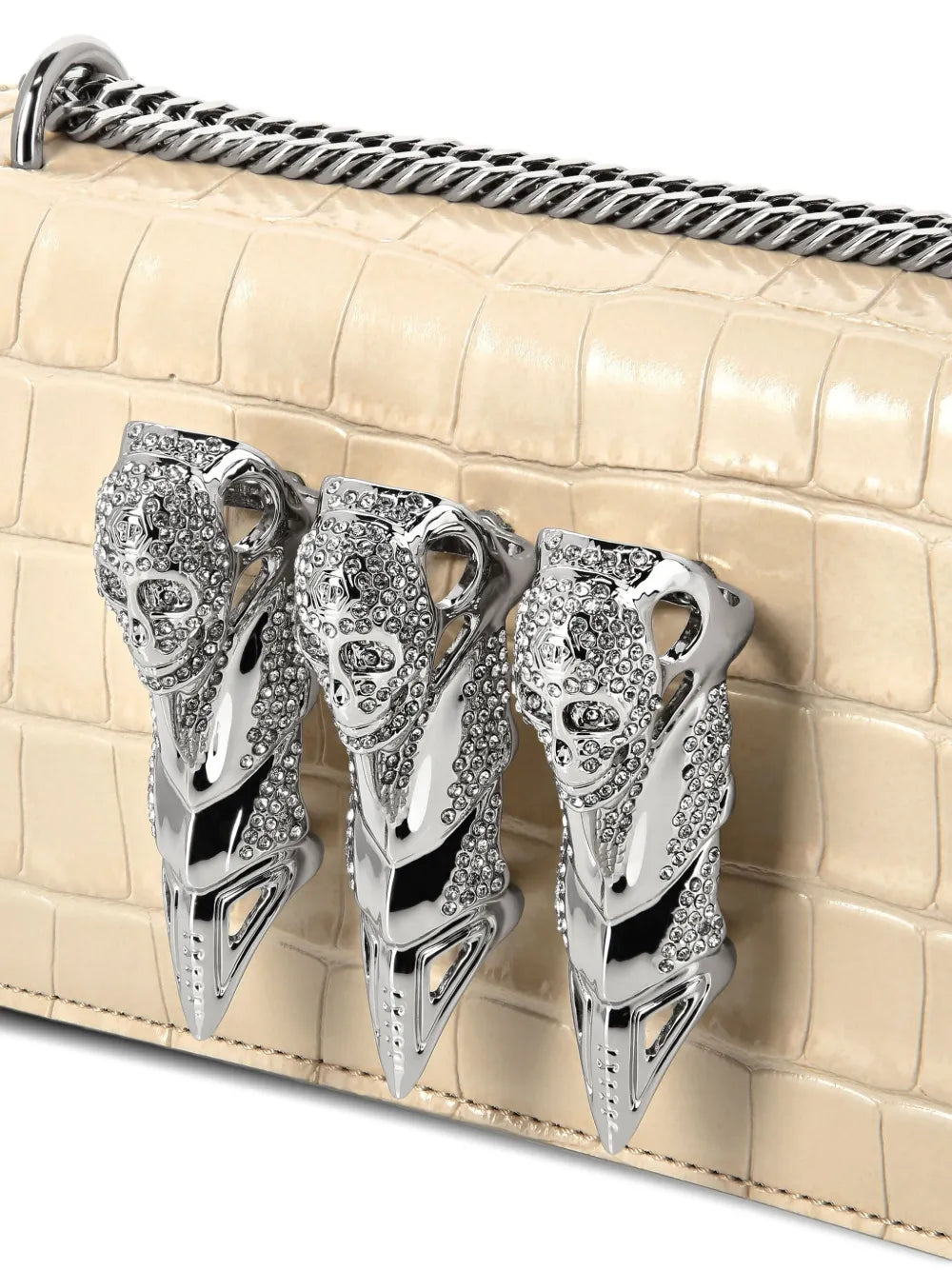 Philipp Pleincrocodile-print claw clutch