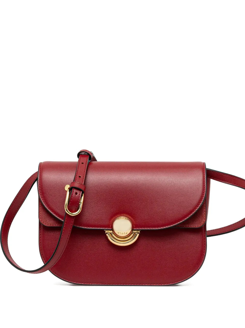 Furlacurved-flap leather shoulder bag