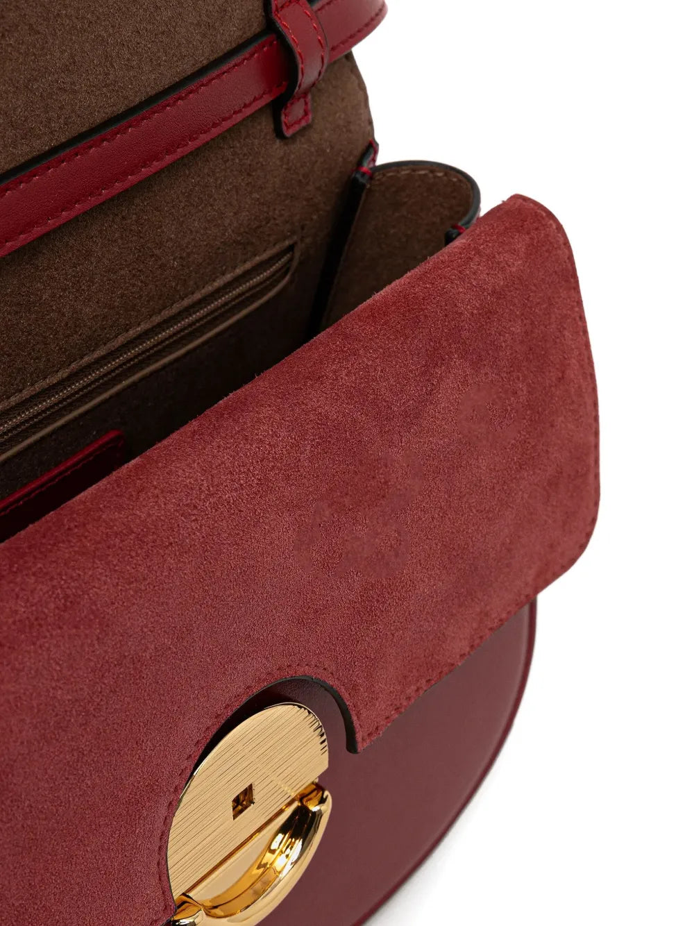 Furlacurved-flap leather shoulder bag