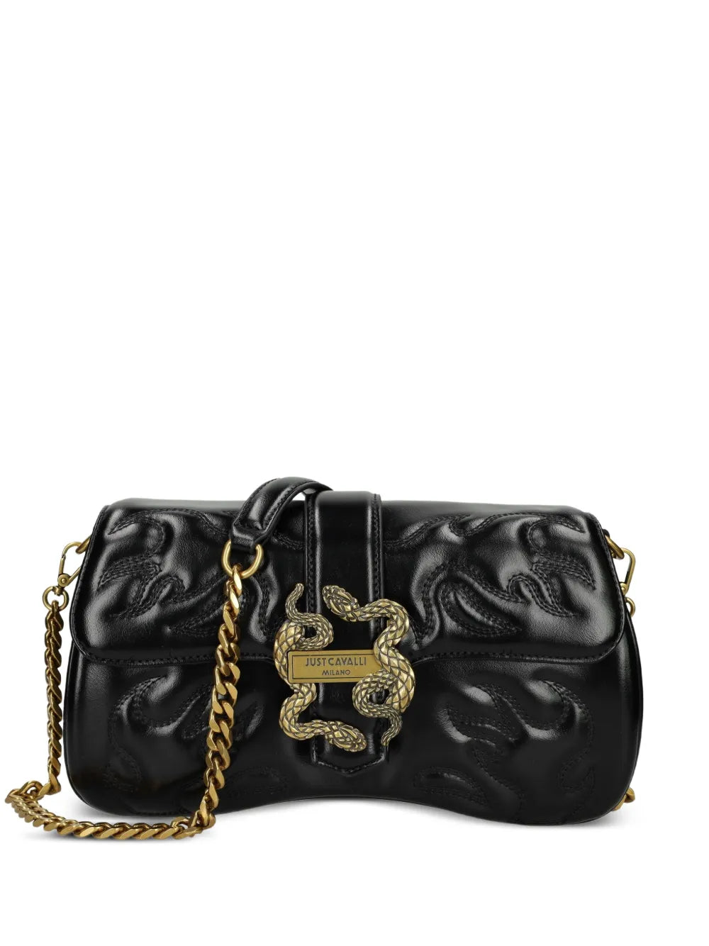 Just Cavallisnake-buckle quilted shoulder bag