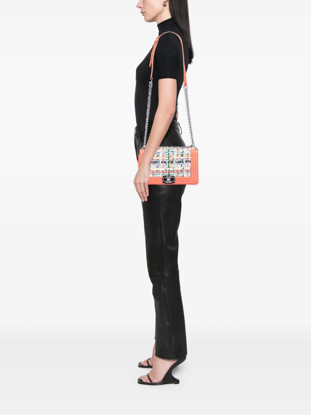Pre-OwnedCHANEL Pre-Owned2014-2015 Small Tweed and Lambskin Boy Flap crossbody bag