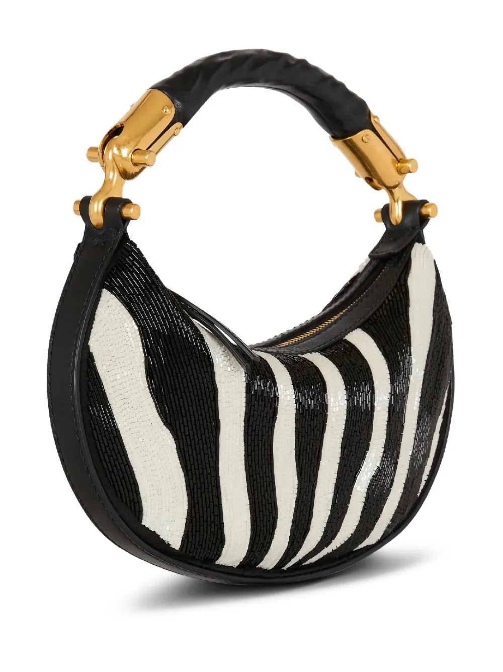 Balmainzebra-striped beaded shoulder bag