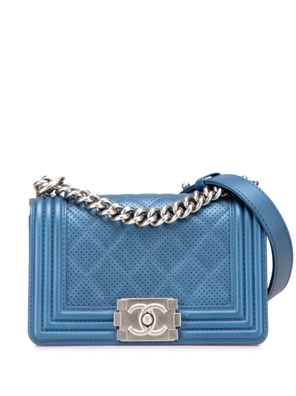 Pre-OwnedCHANEL Pre-Owned2014-2015 Small Quilted Perforated Metallic Lambskin Boy Flap crossbody bag