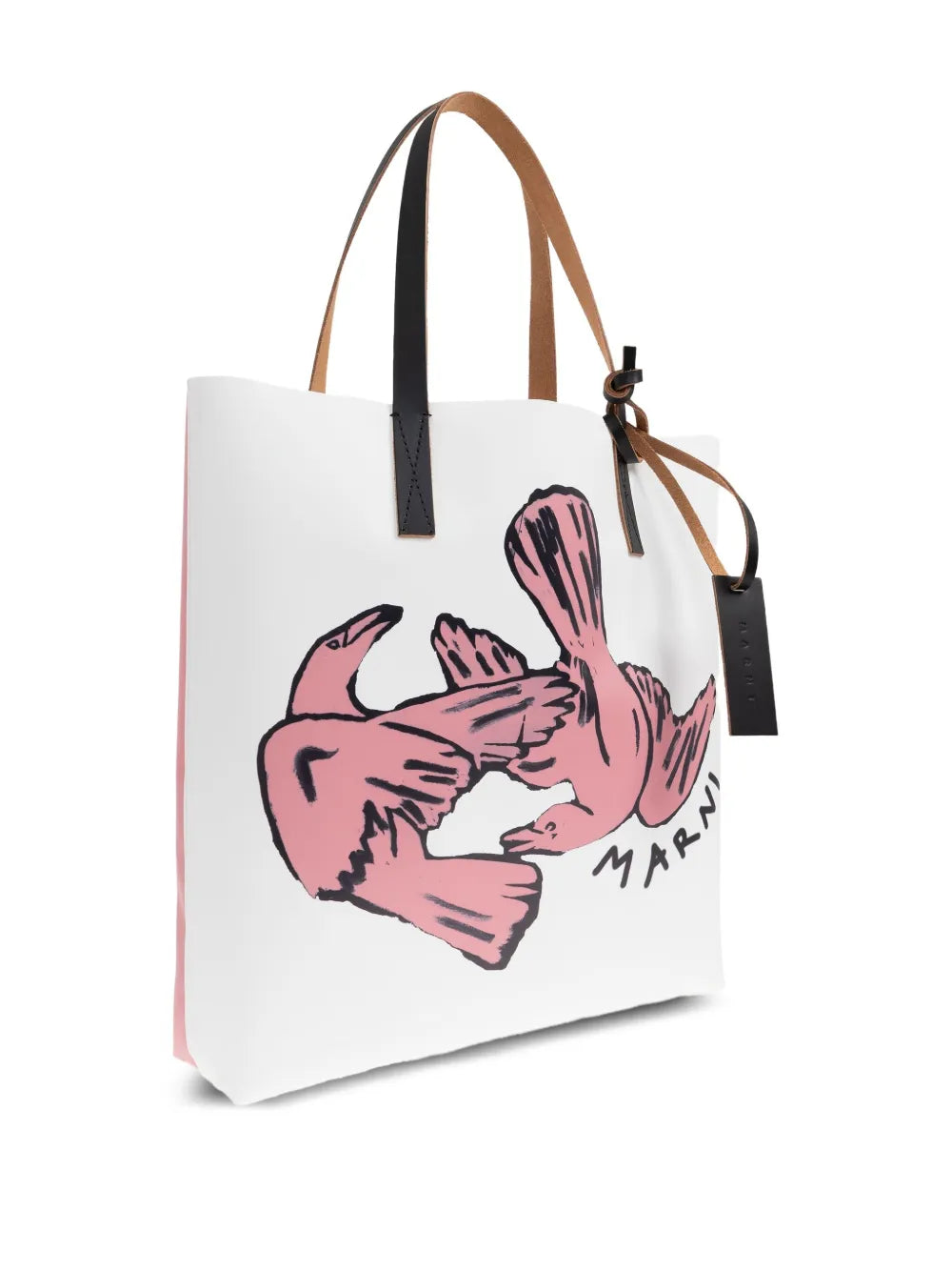 Marnibird-print leather tote bag