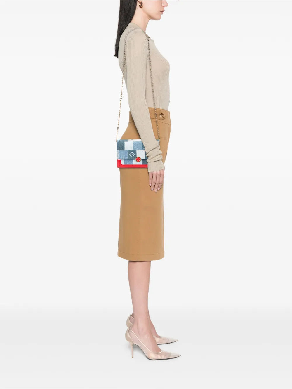 Pre-OwnedLouis Vuitton Pre-Owned2020 Monogram Denim Patchwork Fiore Chain Wallet crossbody bag