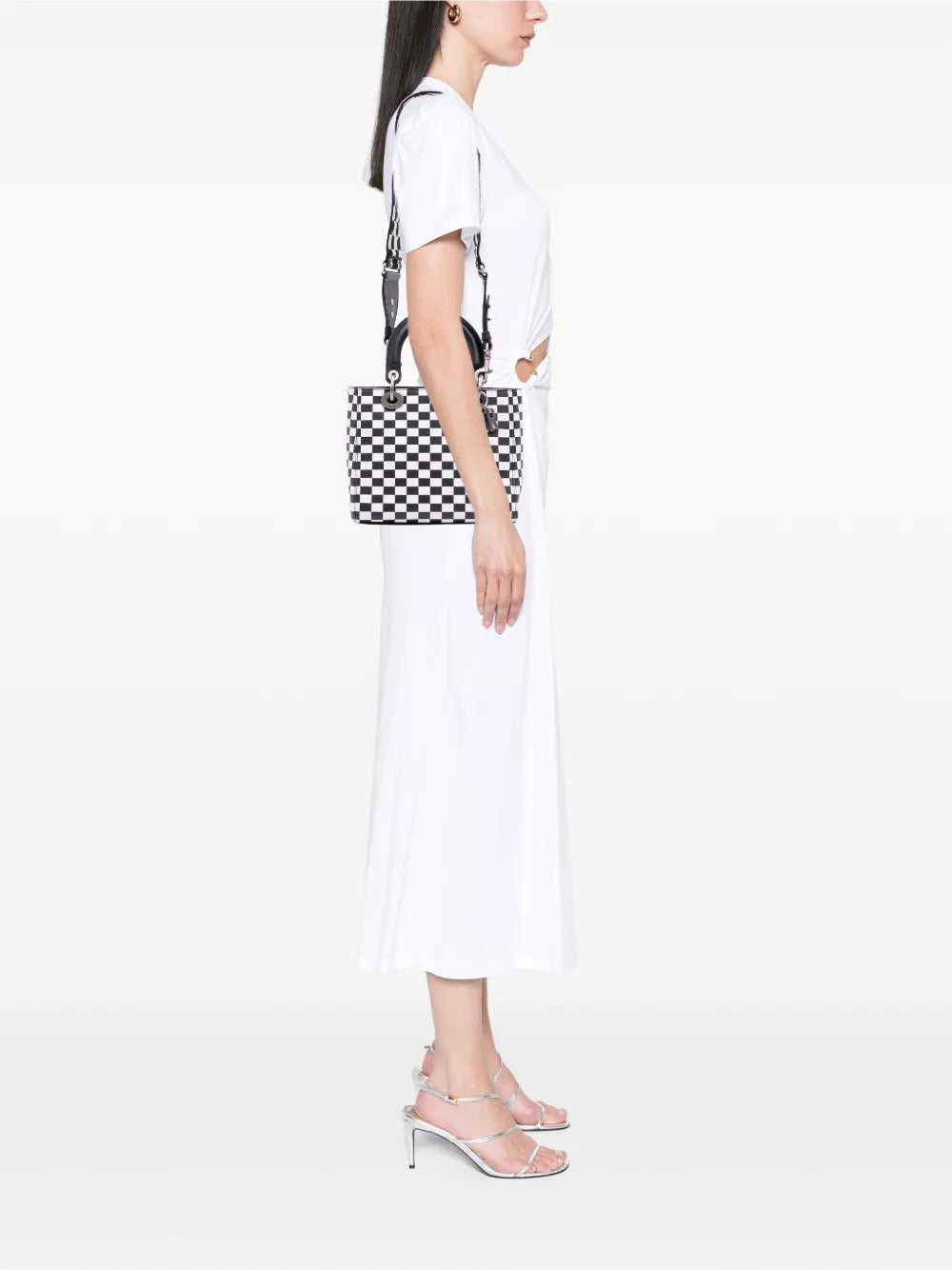 Pre-OwnedChristian Dior Pre-Owned2017 Medium Calfskin Checkered Lady Dior satchel