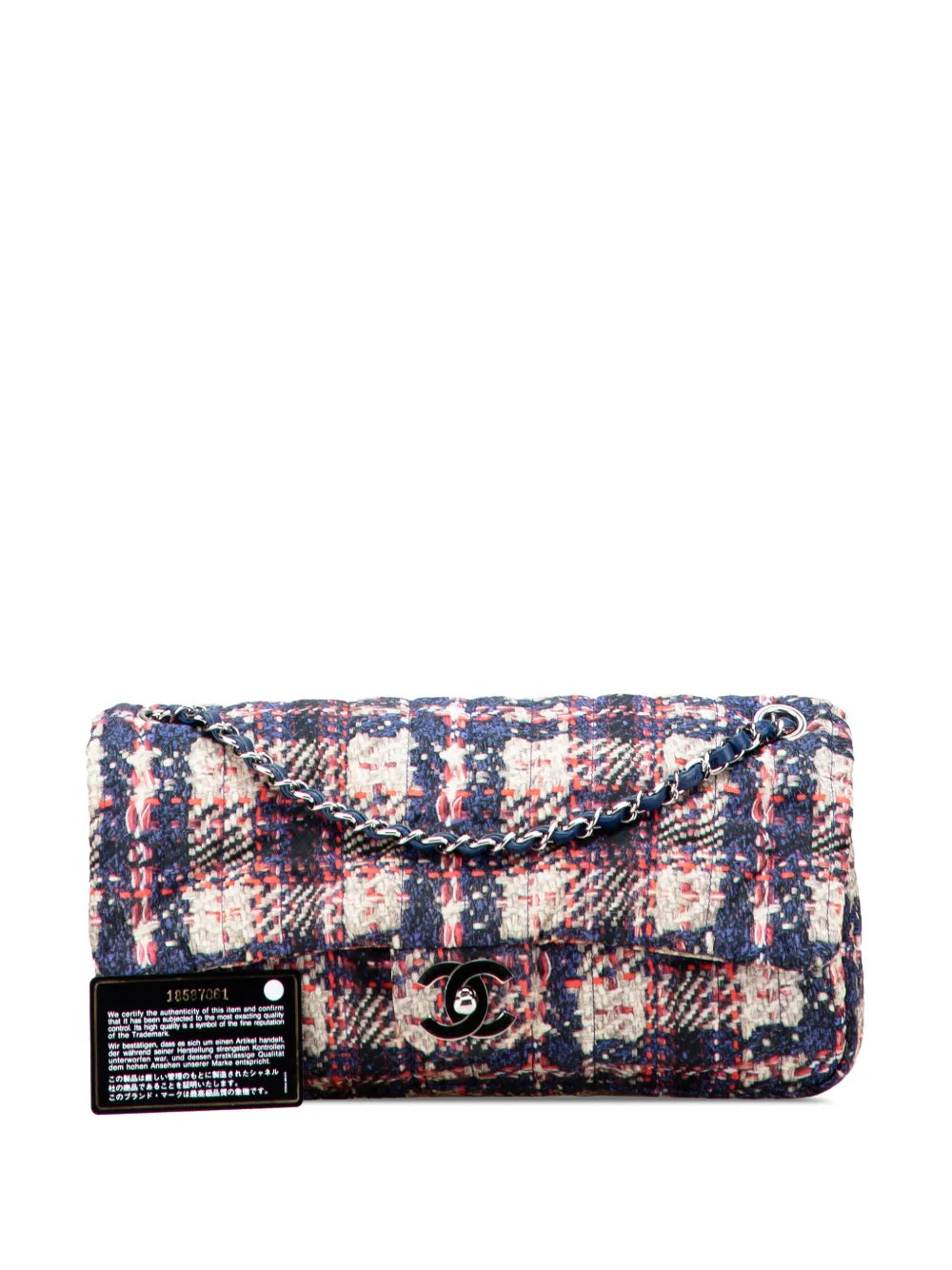 Pre-OwnedCHANEL Pre-Owned2013-2014 CC Nylon Tweed Print Single Flap shoulder bag