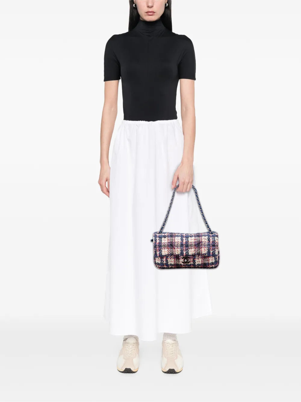 Pre-OwnedCHANEL Pre-Owned2013-2014 CC Nylon Tweed Print Single Flap shoulder bag