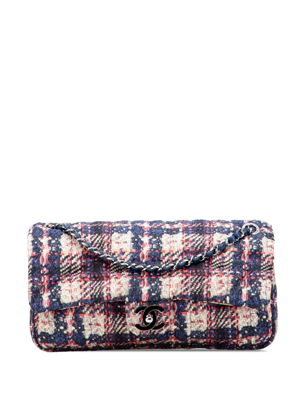 Pre-OwnedCHANEL Pre-Owned2013-2014 CC Nylon Tweed Print Single Flap shoulder bag