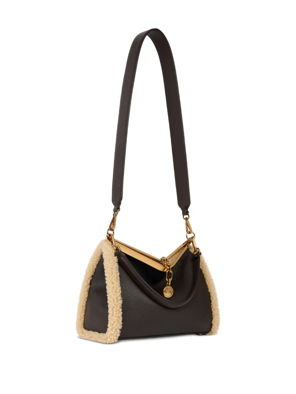 ETROmedium VELA shearling-trimmed clasp shoulder bag