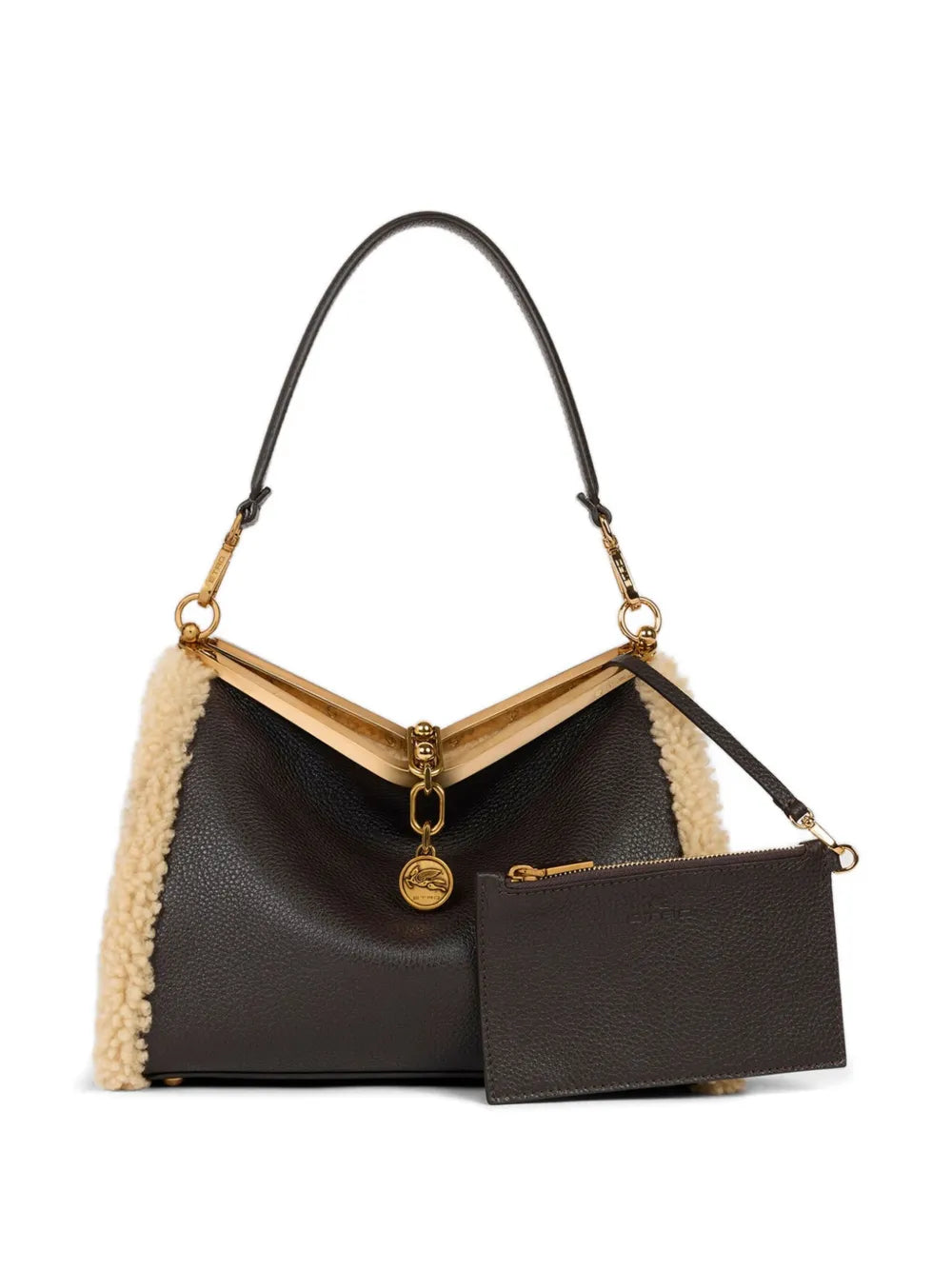 ETROmedium VELA shearling-trimmed clasp shoulder bag